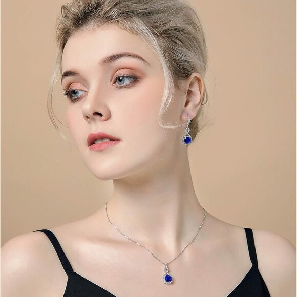 Crystal Jewelry Set for Women - Sterling Silver Square Cubic Zirconia CZ Bridal - Picture 3 of 8